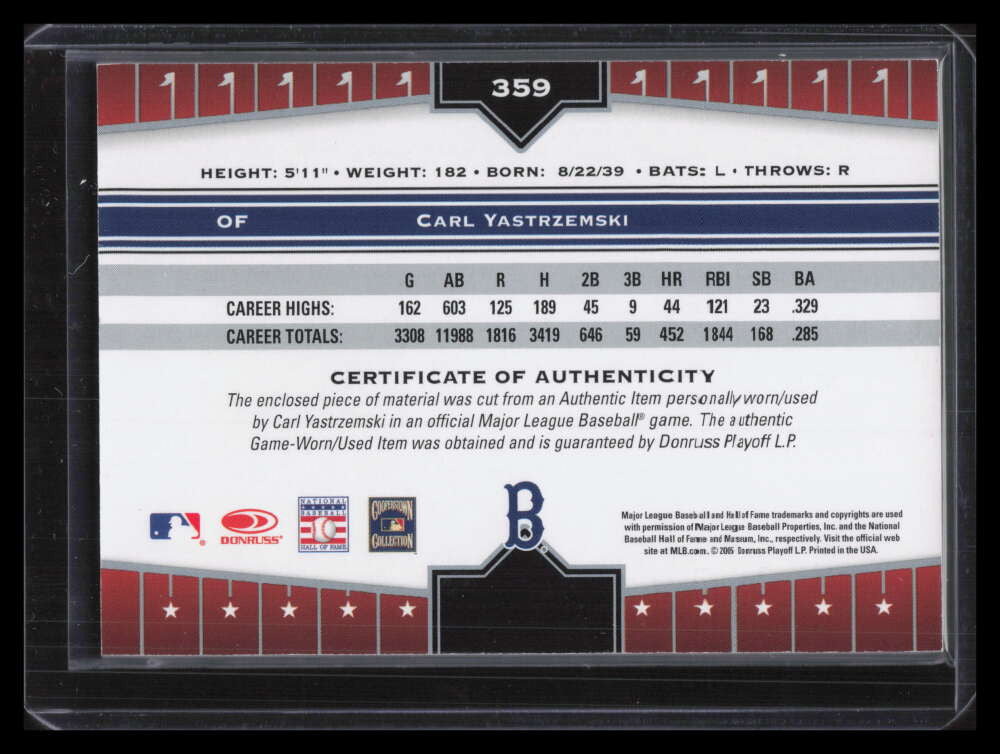 2005 Donruss Champions Impressions Material 359 Carl Yastrzemski Bat /47