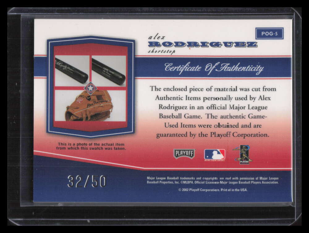2002 Playoff Piece of the Game Materials 5b Alex Rodriguez Fielding Glove 32/50