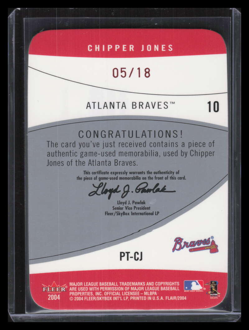 2004 Flair Power Tools Game Used Red Die Cut CJ Chipper Jones Jersey 5/18