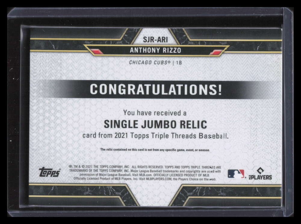 2021 Topps Triple Threads Jumbo Relics Sapphire SJRARI Anthony Rizzo Jersey 1/3