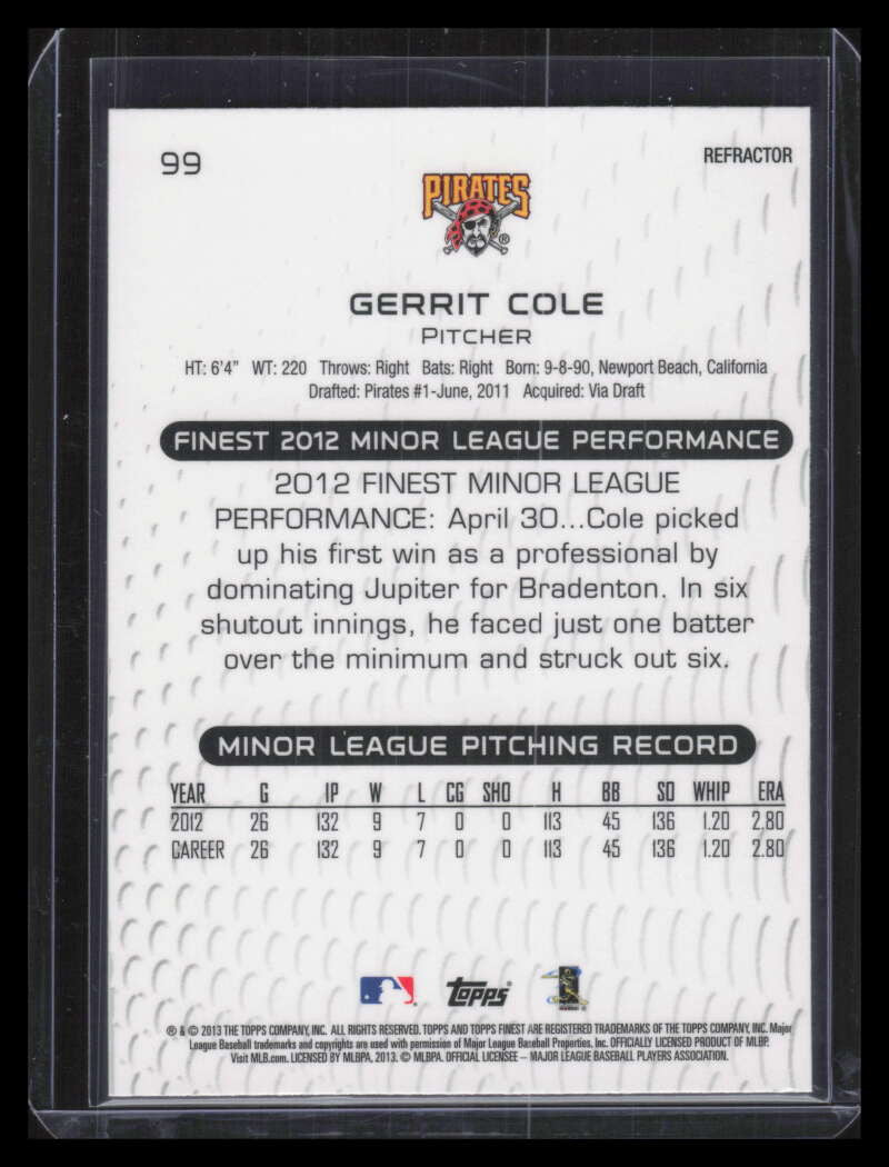2013 Finest Refractor 99 Gerrit Cole Rookie