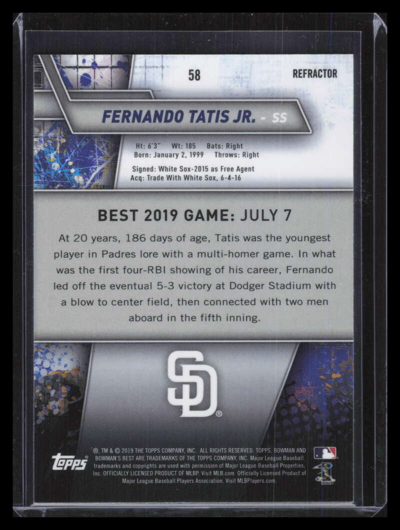 2019 Bowman's Best Refractor 58 Fernando Tatis Jr. Rookie