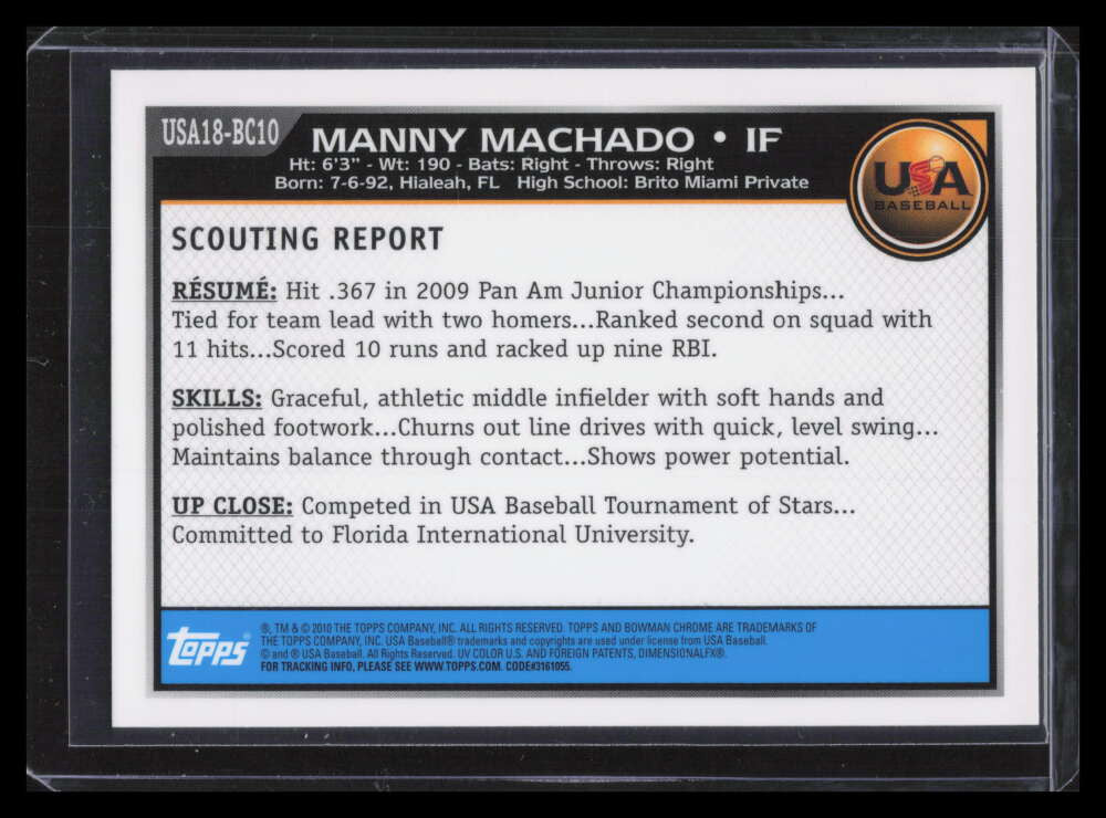 2010 Bowman Chrome 18u USA Baseball 18bc10 Manny Machado Rookie