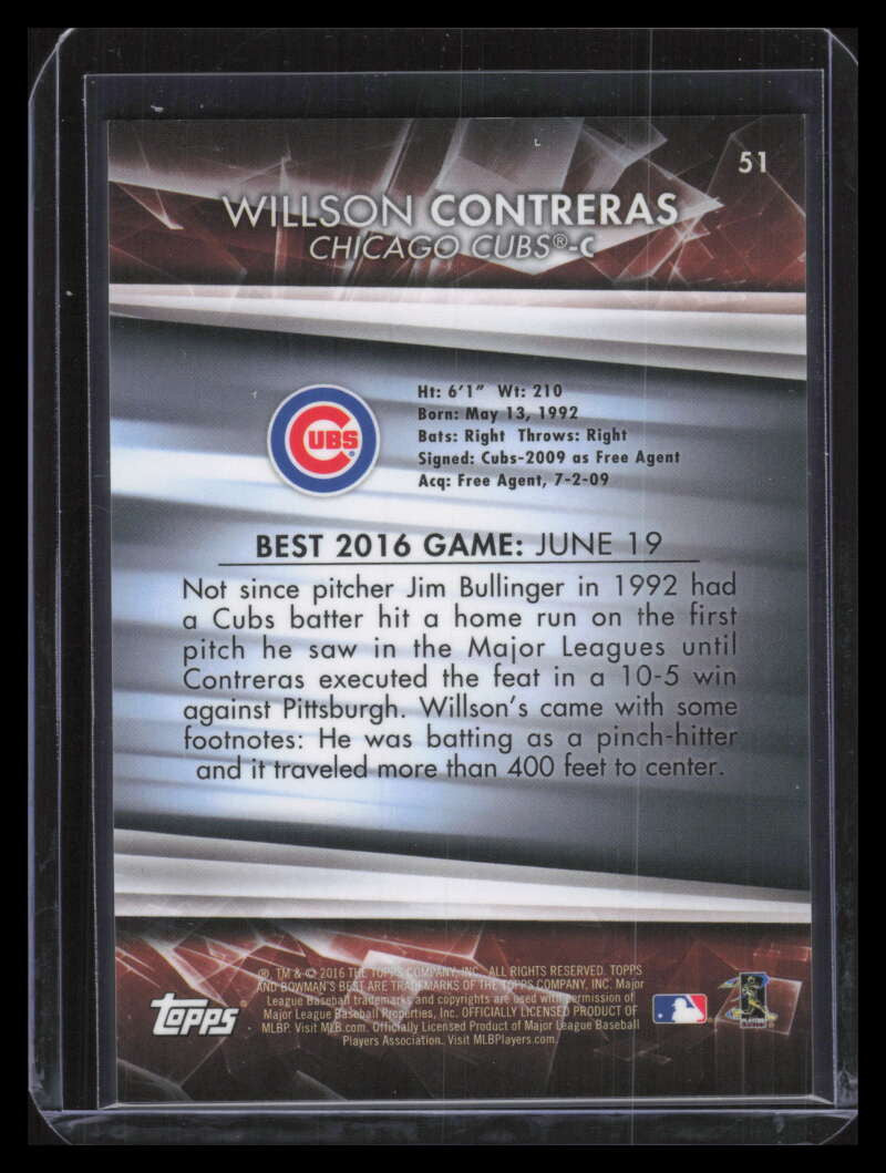 2016 Bowman's Best Green Refractor 51 Willson Contreras Rookie 48/99