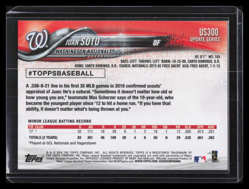 2018 Topps Update us300 Juan Soto Rookie 124545
