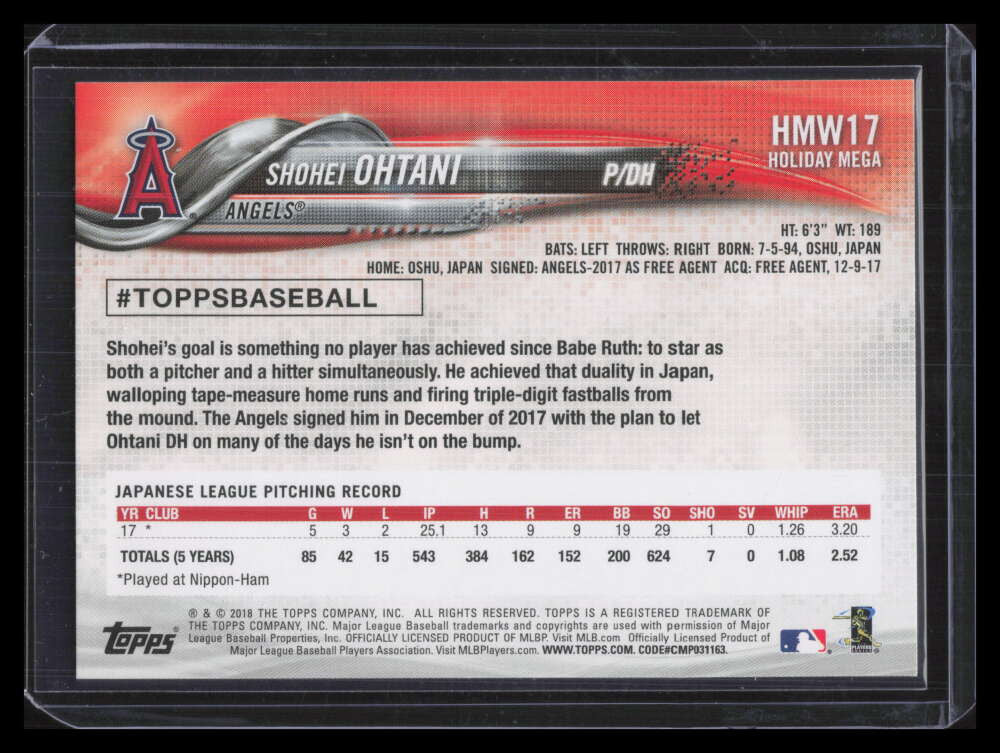 DELETE 127850 2018 Topps Walmart Holiday Snowflake Metallic hmw17 Shohei Ohtani Rookie 125203