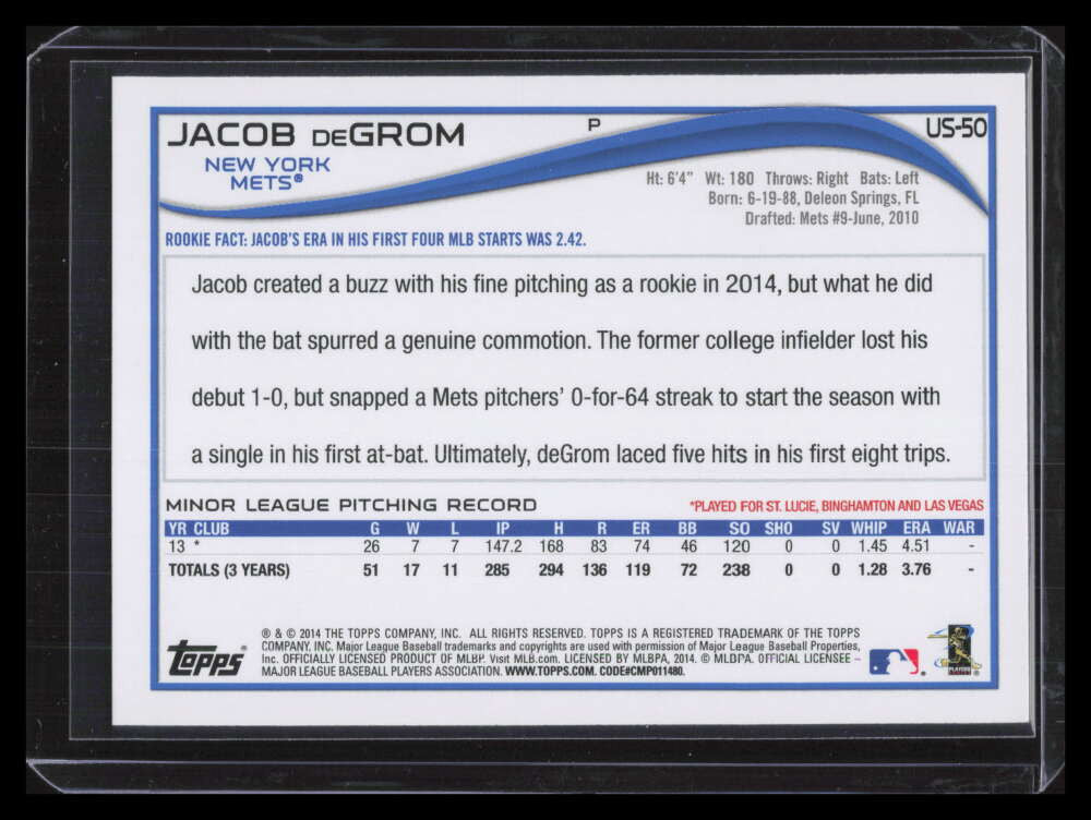 DELETE 127856 2014 Topps Update us50 Jacob deGrom Rookie 124733