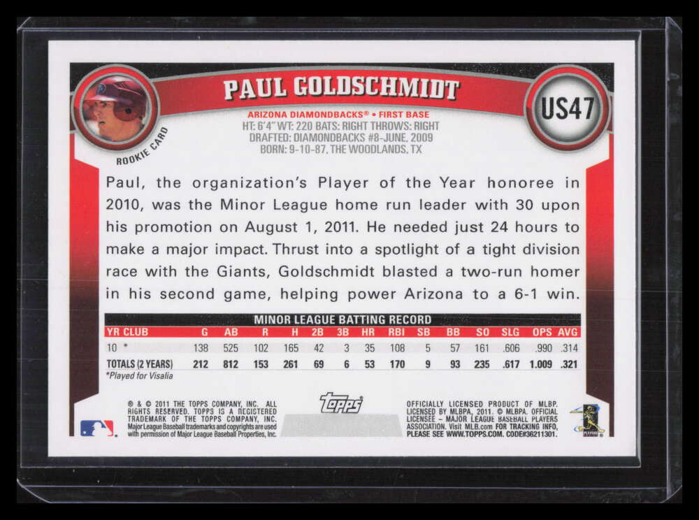 2011 Topps Update us47 Paul Goldschmidt Rookie 124737