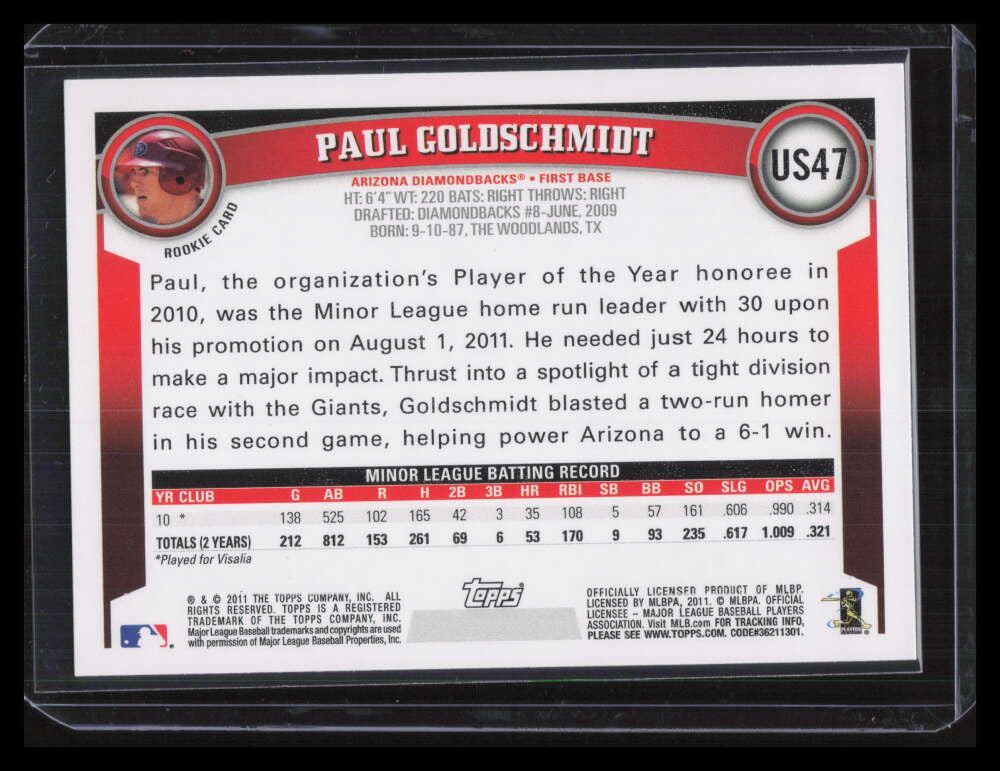 2011 Topps Update us47 Paul Goldschmidt Rookie 124738