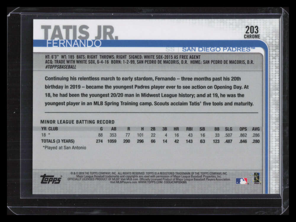 DELETE 127886 2019 Topps Chrome 203 Fernando Tatis Jr. Rookie 124763