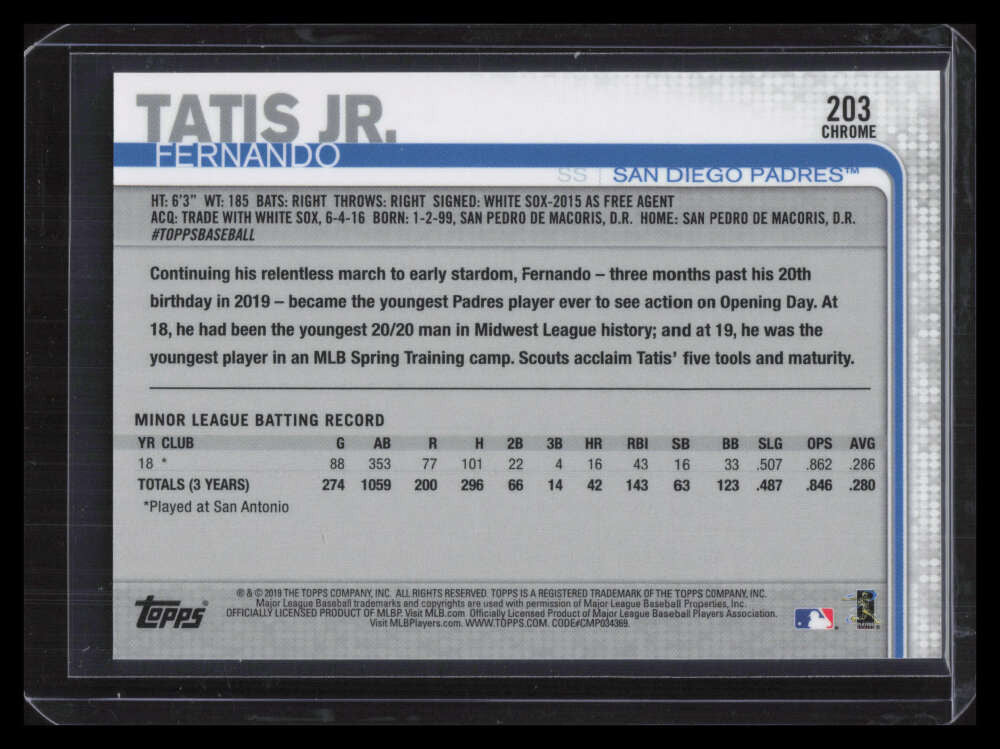 DELETE 127887 2019 Topps Chrome 203 Fernando Tatis Jr. Rookie 124764