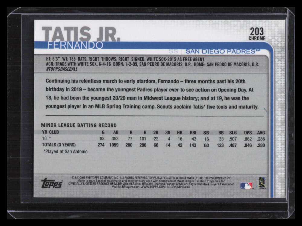 DELETE 127890 2019 Topps Chrome 203 Fernando Tatis Jr. Rookie 124767