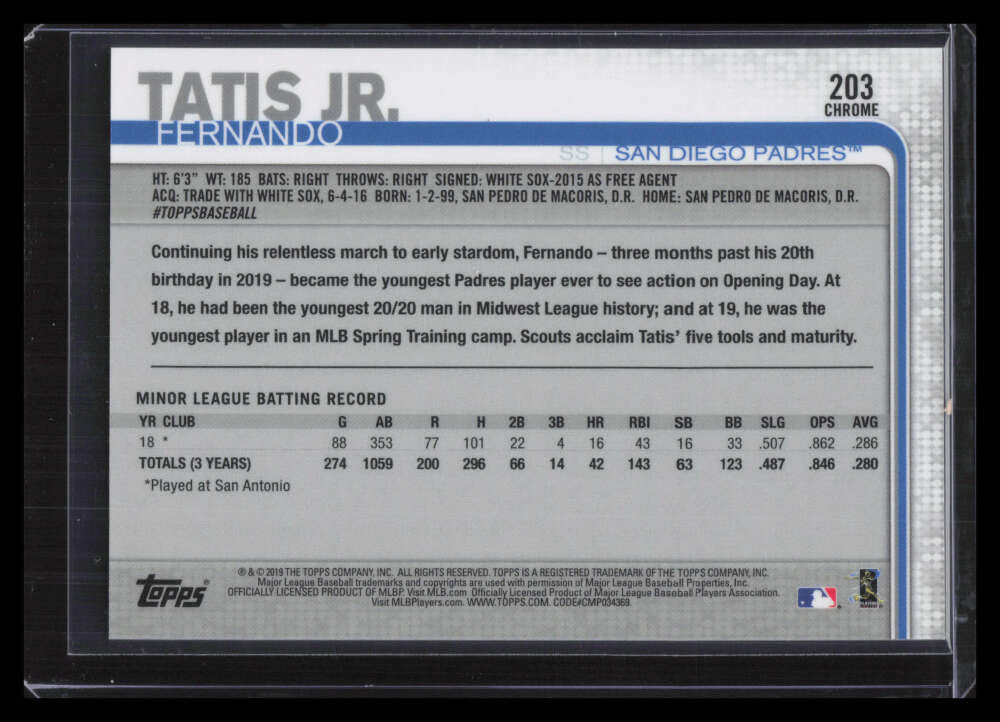 DELETE 127892 2019 Topps Chrome 203 Fernando Tatis Jr. Rookie 124769