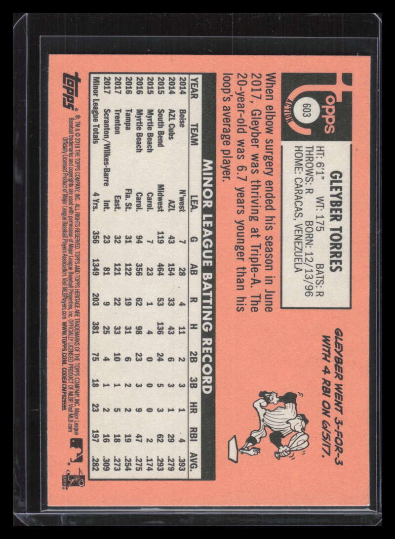 2018 Topps Heritage Action Variations 603 Gleyber Torres Rookie