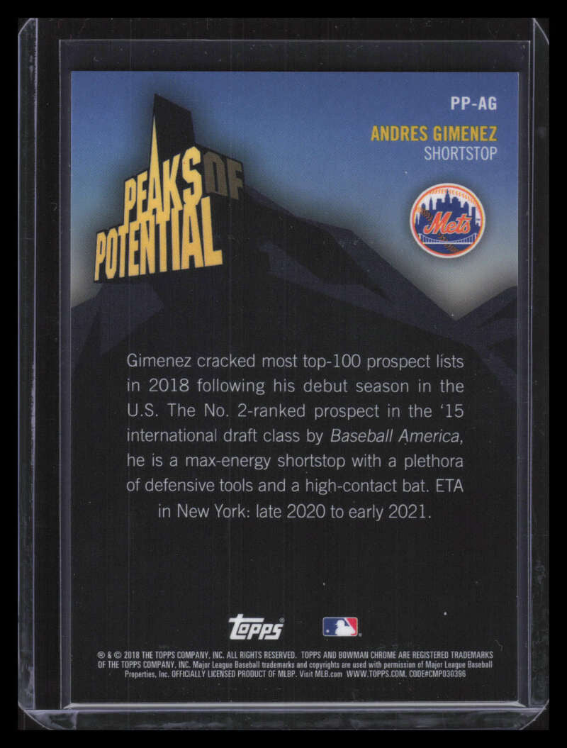 2018 Bowman Chrome Peaks Potential Orange Refractor Andres Gimenez Rookie 9/25