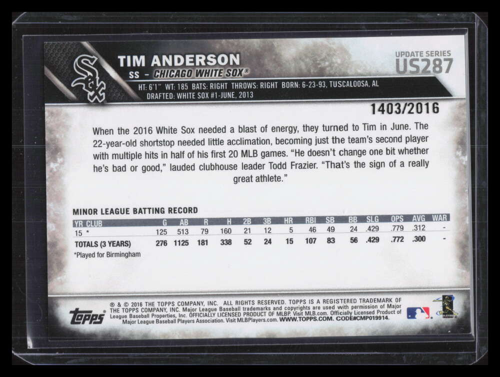 DELETE 127958 2016 Topps Update Gold us287 Tim Anderson Rookie 1403/2016