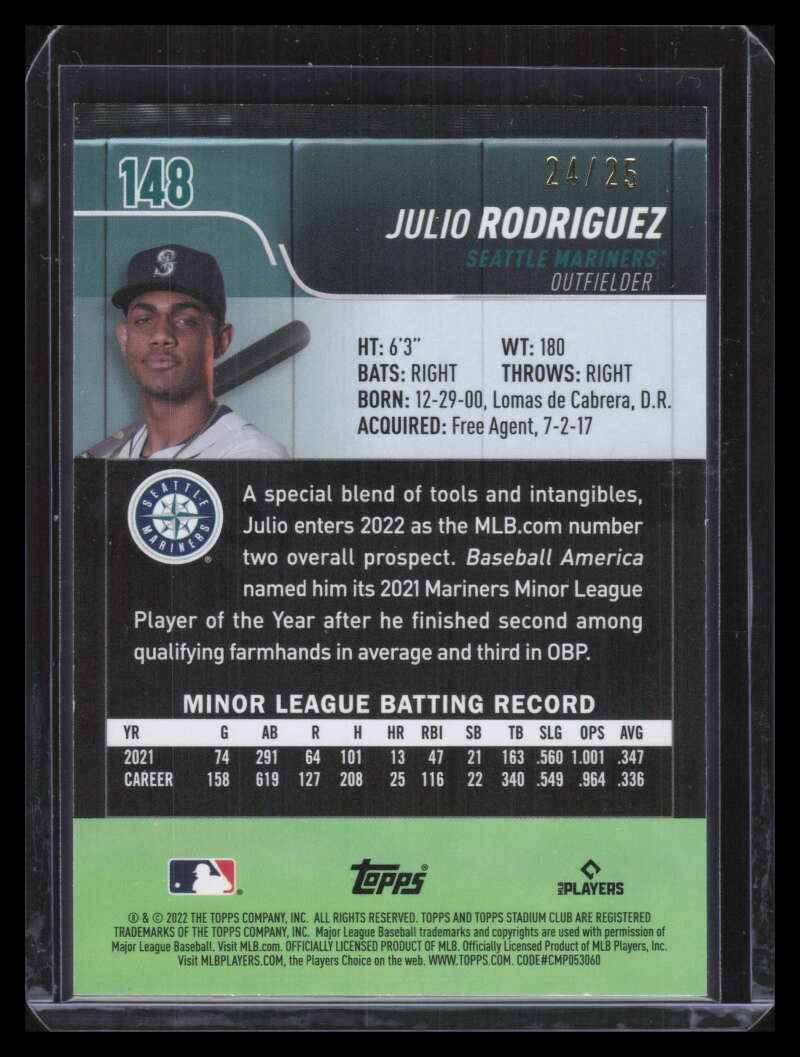 2022 Stadium Club Rainbow Foil 148 Julio Rodriguez Rookie 24/25