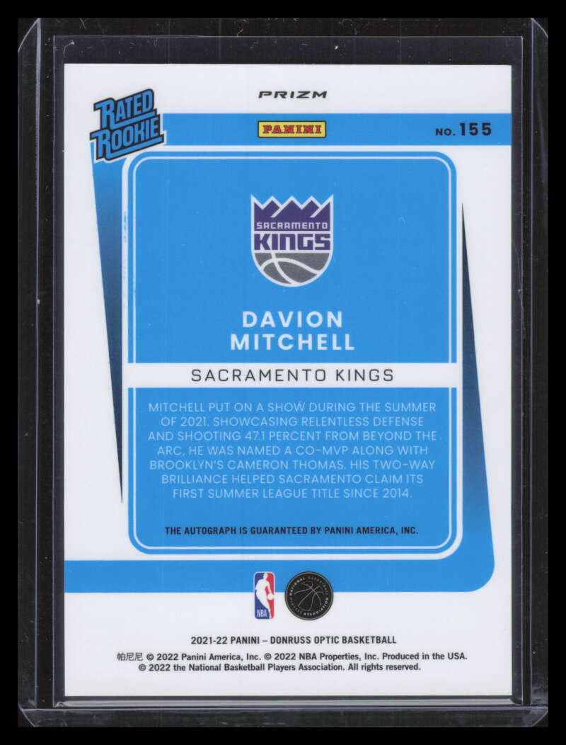 DELETE 128018 2021-22 Donruss Optic Rated Signatures Choice 155 Davion Mitchell Rookie Auto