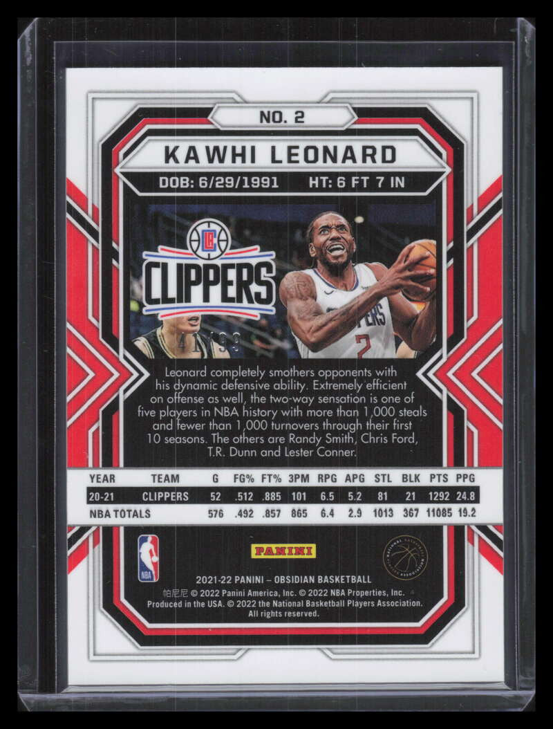 2021-22 Panini Obsidian Electric Etch Purple 2 Kawhi Leonard 41/99