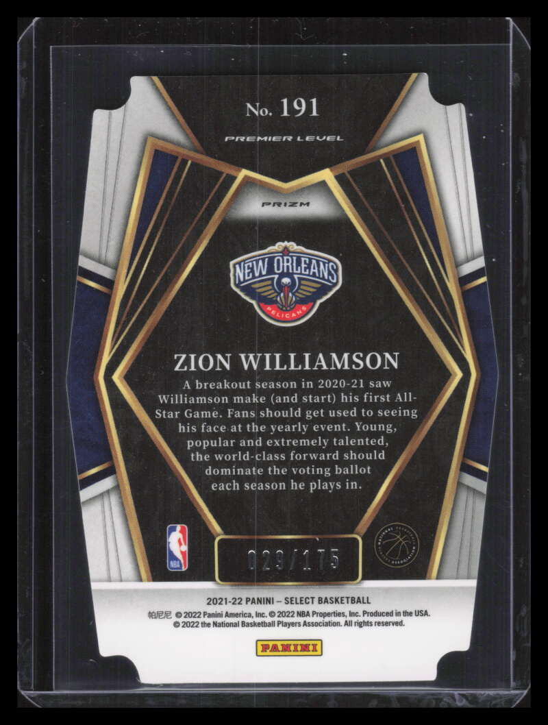 2021-22 Select Prizms Maroon Die Cut Refractor 191 Zion Williamson 29/175