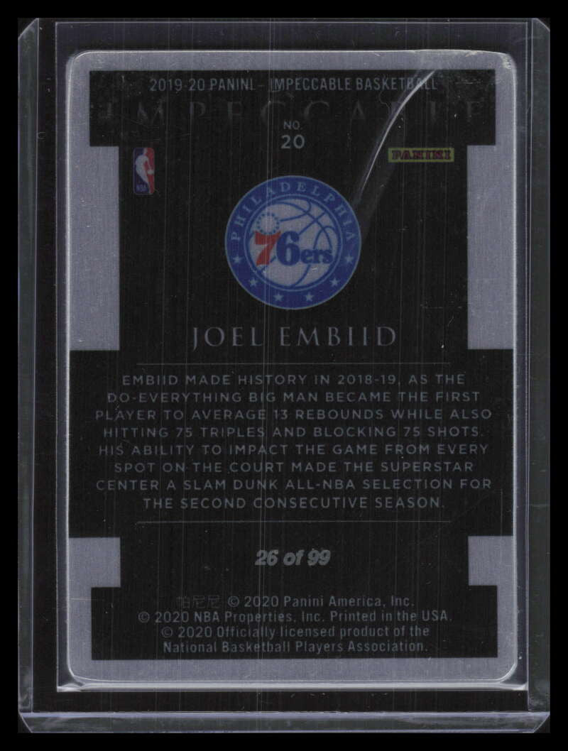 2019-20 Panini Impeccable Stainless Stars 20 Joel Embiid 26/99