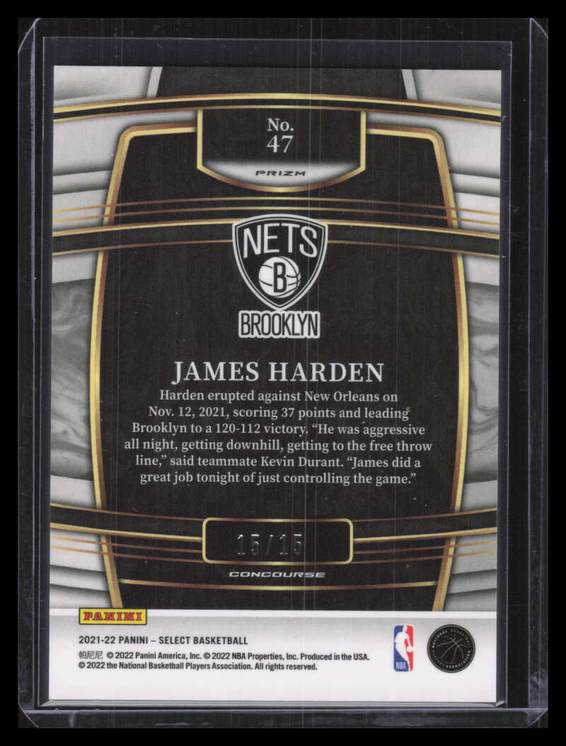 2021-22 Select Prizms Neon Orange Pulsar Refractor 47 James Harden 15/15