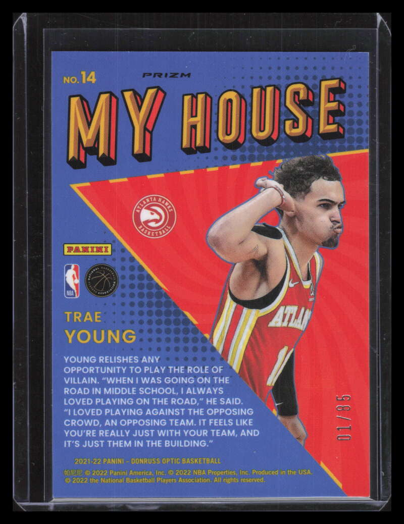 DELETE 128118 2021-22 Donruss Optic My House Blue Refractor 14 Trae Young 1/85