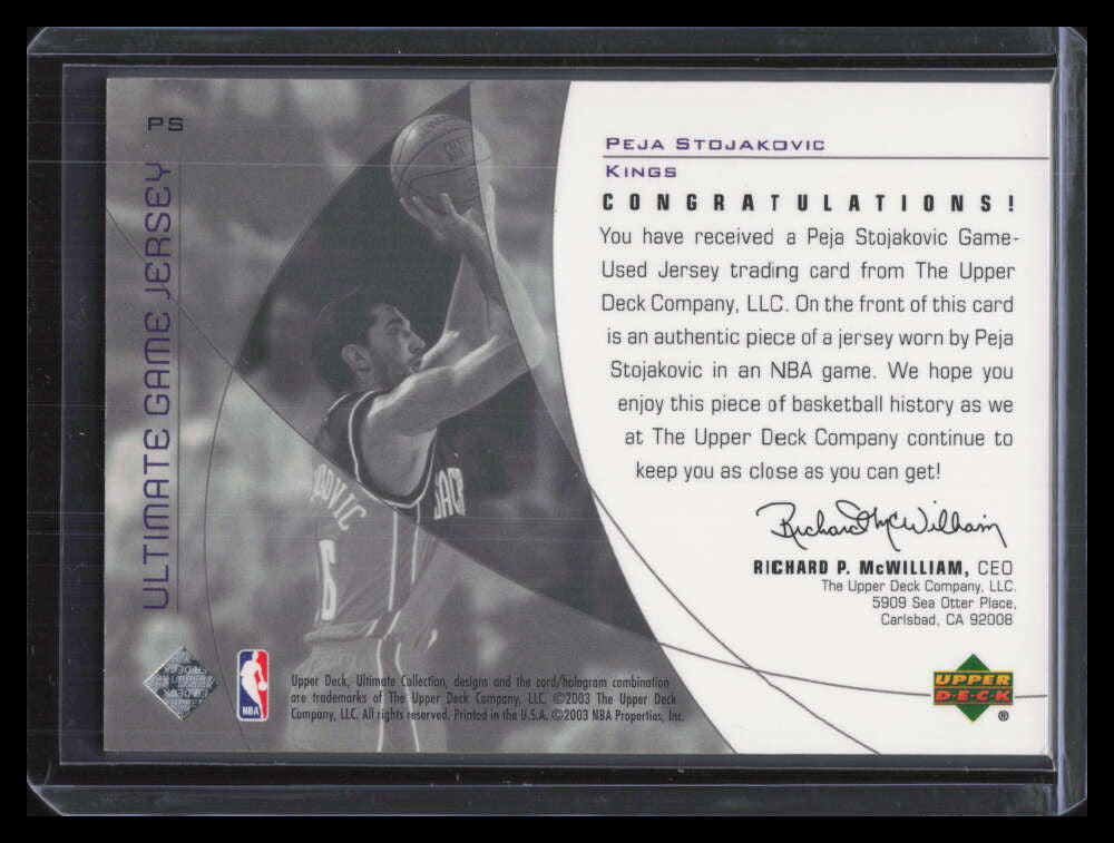 2002-03 Ultimate Collection Jerseys Silver PS Peja Stojakovic Jersey 34/125