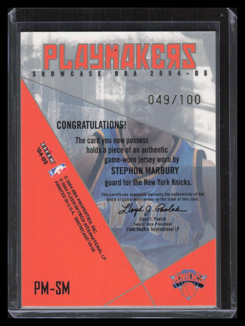 2004-05 Fleer Showcase Playmakers Jerseys 100 SM Stephon Marbury Jersey 49/100