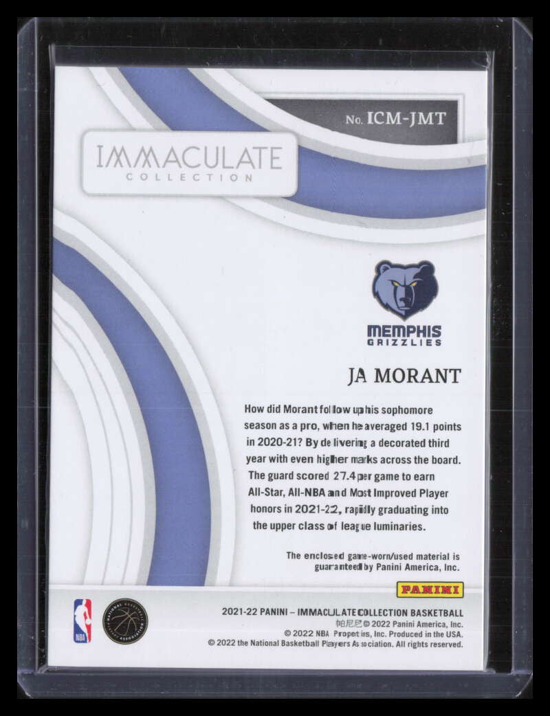 DELETE 128157 2021-22 Immaculate Collection Materials 5 Ja Morant Jersey 87/99