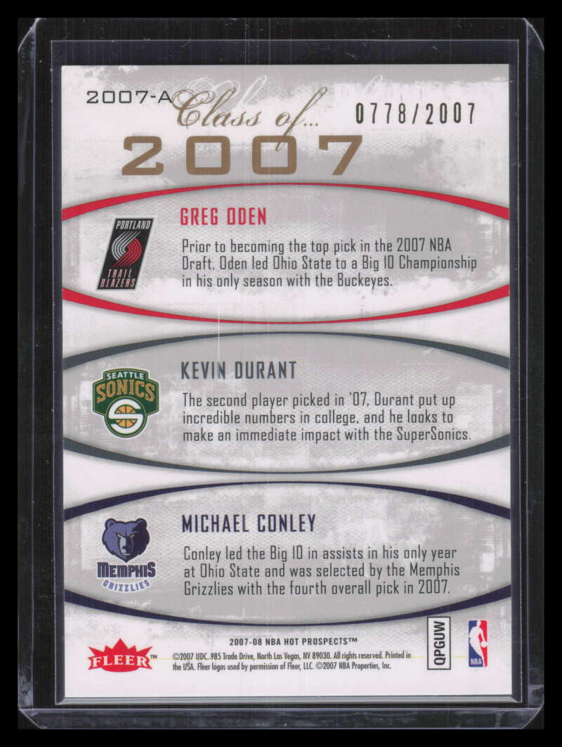 2007-08 Fleer Hot Prospects Class of 2007a Oden Conley Durant Rookie 778/2007