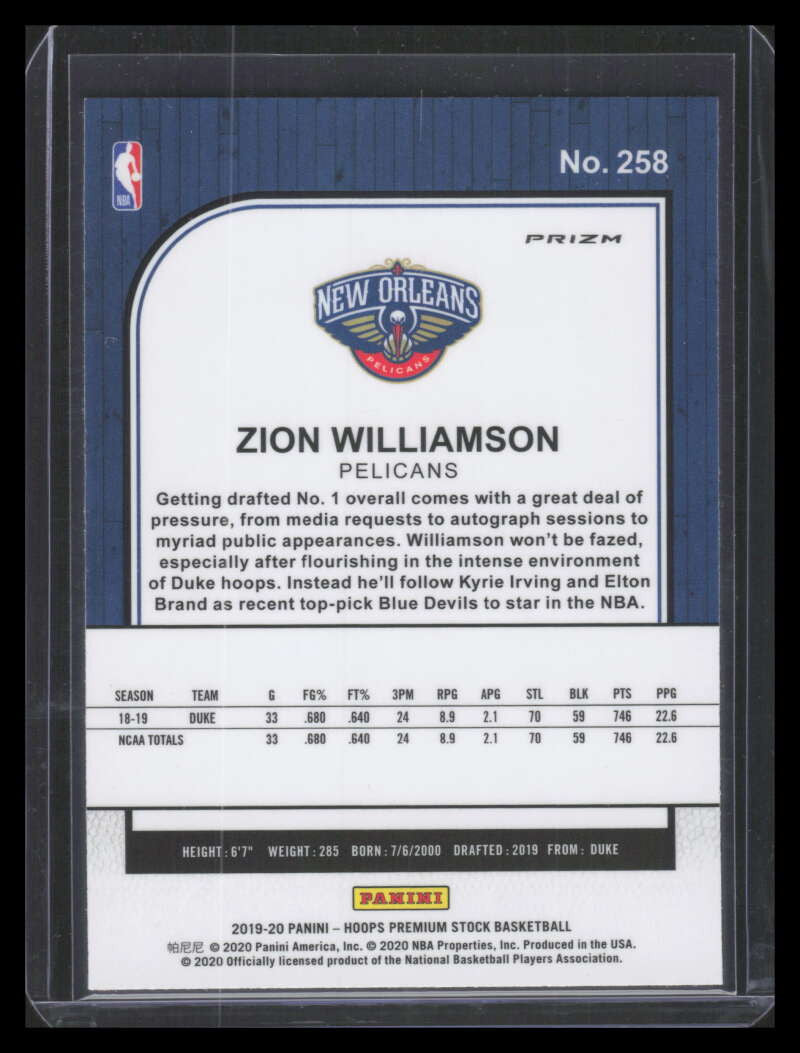 DELETE 128183 2019-20 Hoops Premium Stock Prizms Red Flash 258 Zion Williamson Rookie