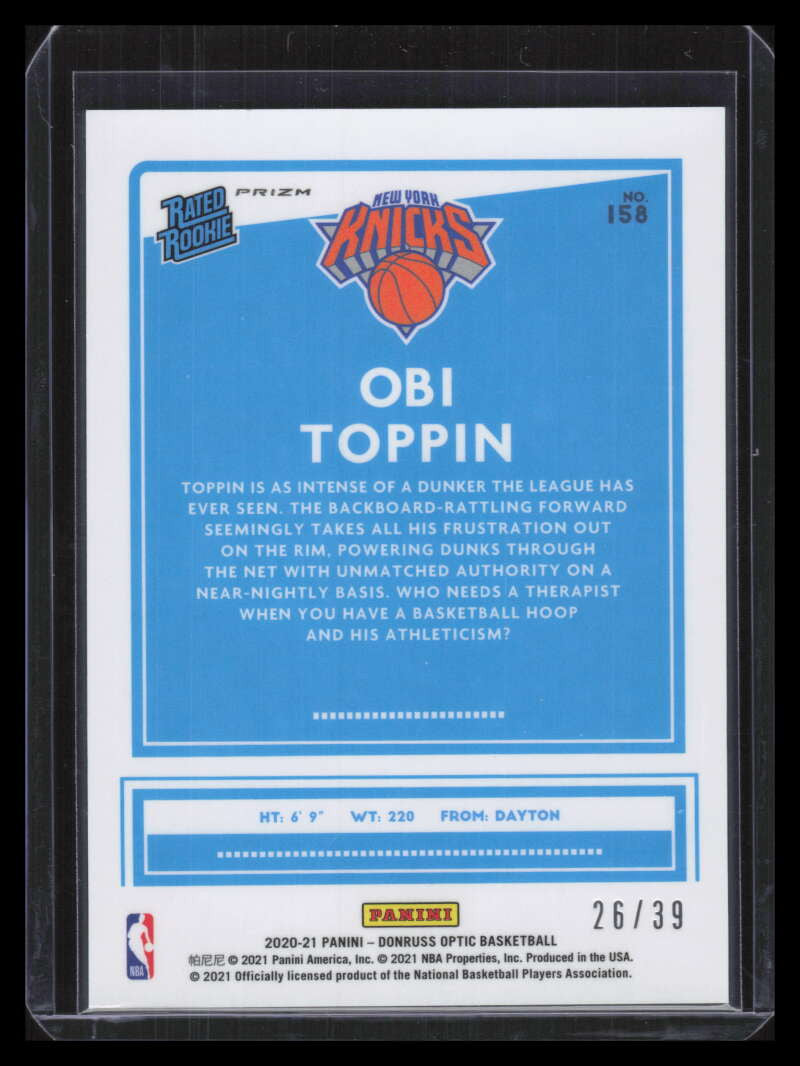 DELETE 128196 2020-21 Donruss Optic Black Velocity 158 Obi Toppin RR Rated Rookie 26/39