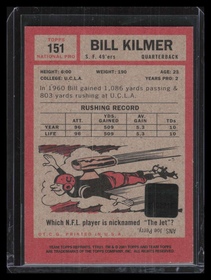 2001 Topps Team Topps Legends Autographs ttr21 Billy Kilmer 62t Auto 1962