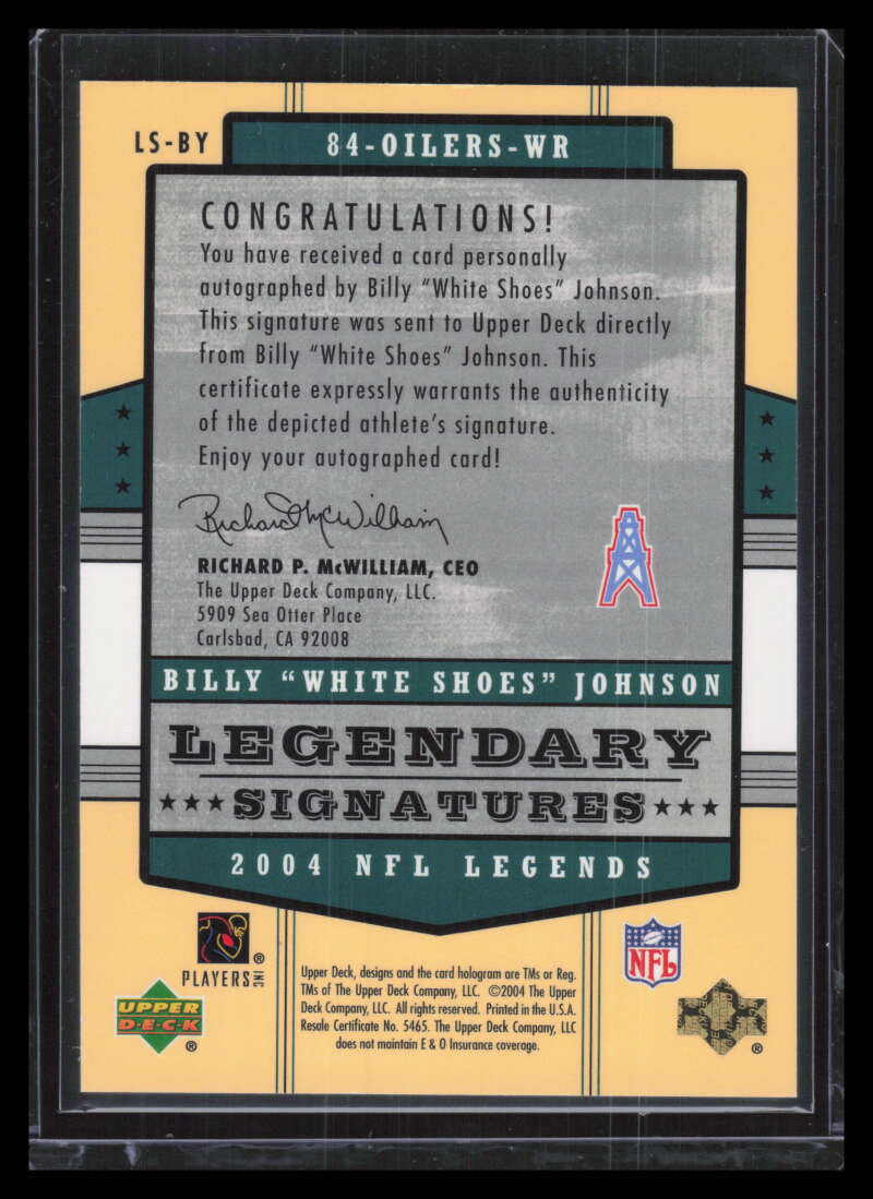 2004 Upper Deck Legends Legendary Signatures LSBY Billy White Shoes Johnson Auto