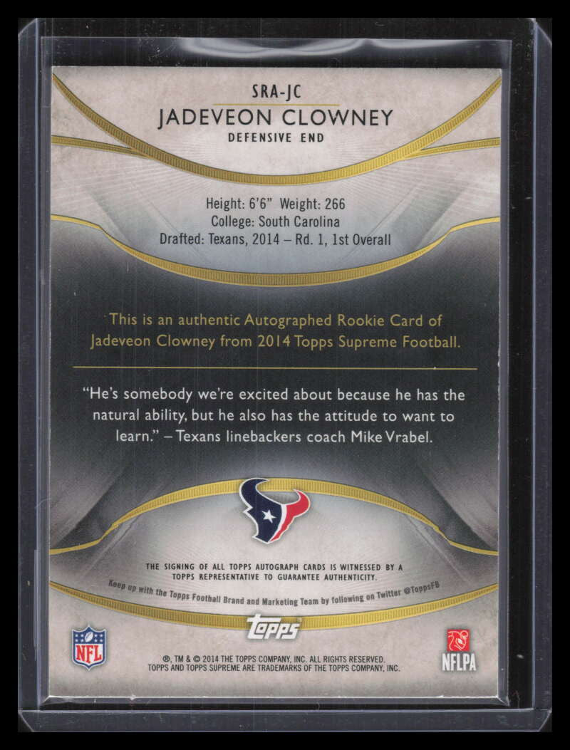 2014 Topps Supreme Autographs Purple SRAJC Jadeveon Clowney Rookie Auto 9/25