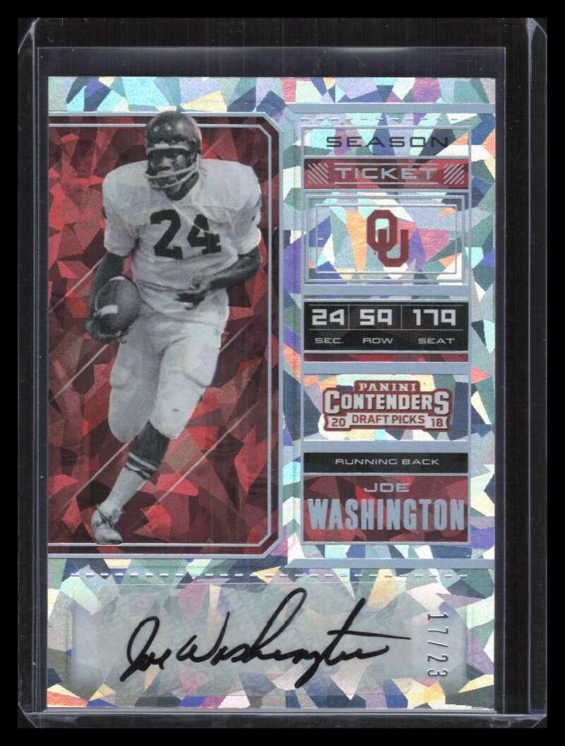 SOLD 128240 2018 Panini Contenders Draft Signatures Cracked Ice 4 Joe Washington Auto 17/23