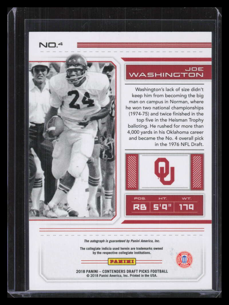 SOLD 128240 2018 Panini Contenders Draft Signatures Cracked Ice 4 Joe Washington Auto 17/23