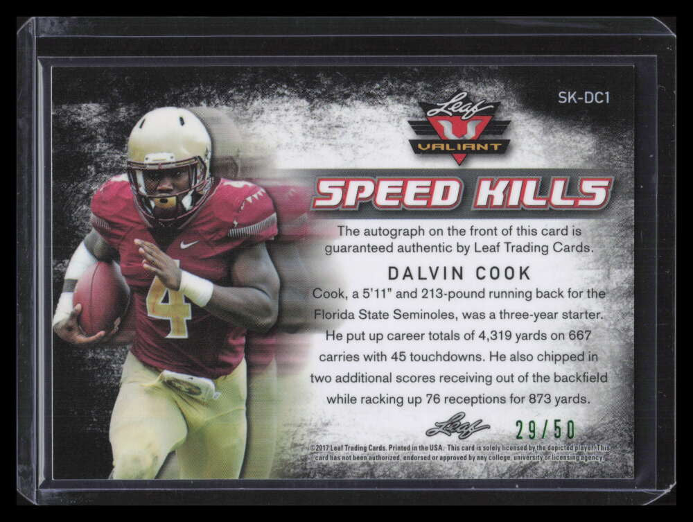 2017 Leaf Valiant Speed Kills skdc1 Dalvin Cook Rookie Auto 29/50