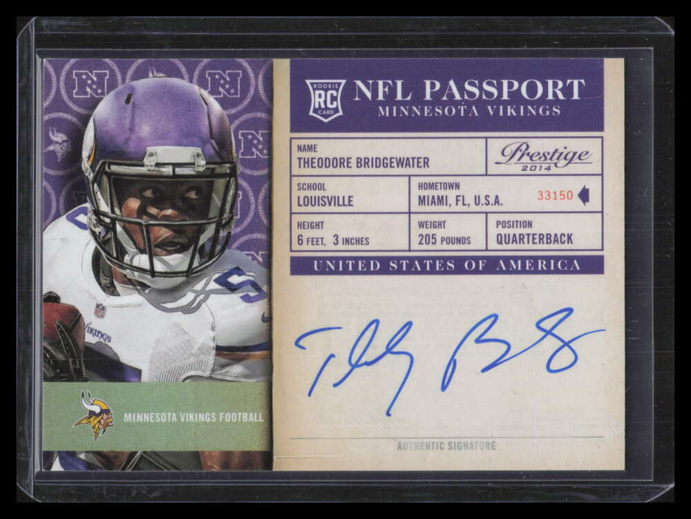 2014 Prestige NFL Passport Signatures 2 Teddy Bridgewater Rookie Auto
