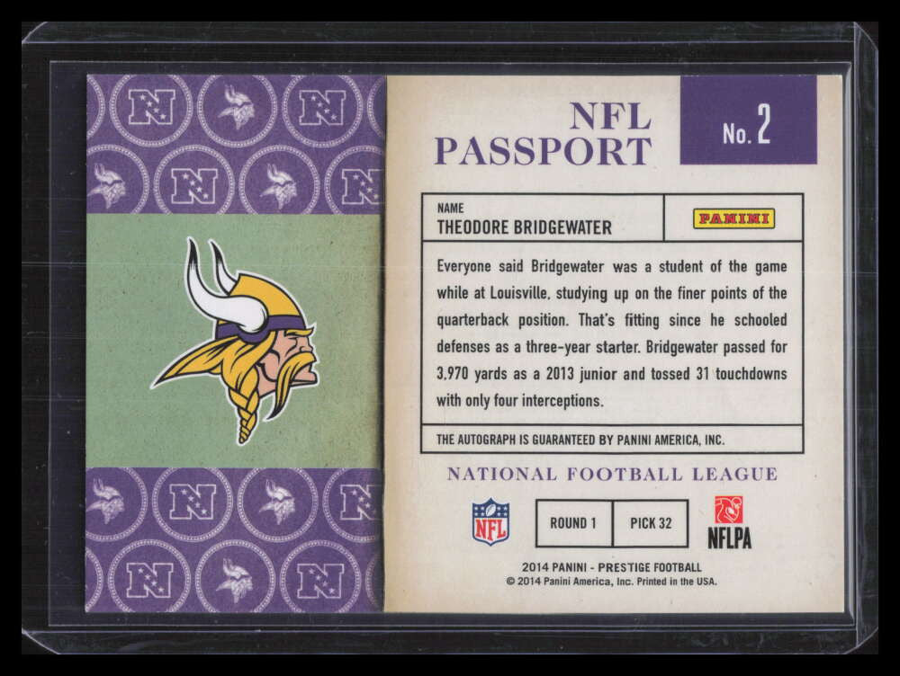 2014 Prestige NFL Passport Signatures 2 Teddy Bridgewater Rookie Auto