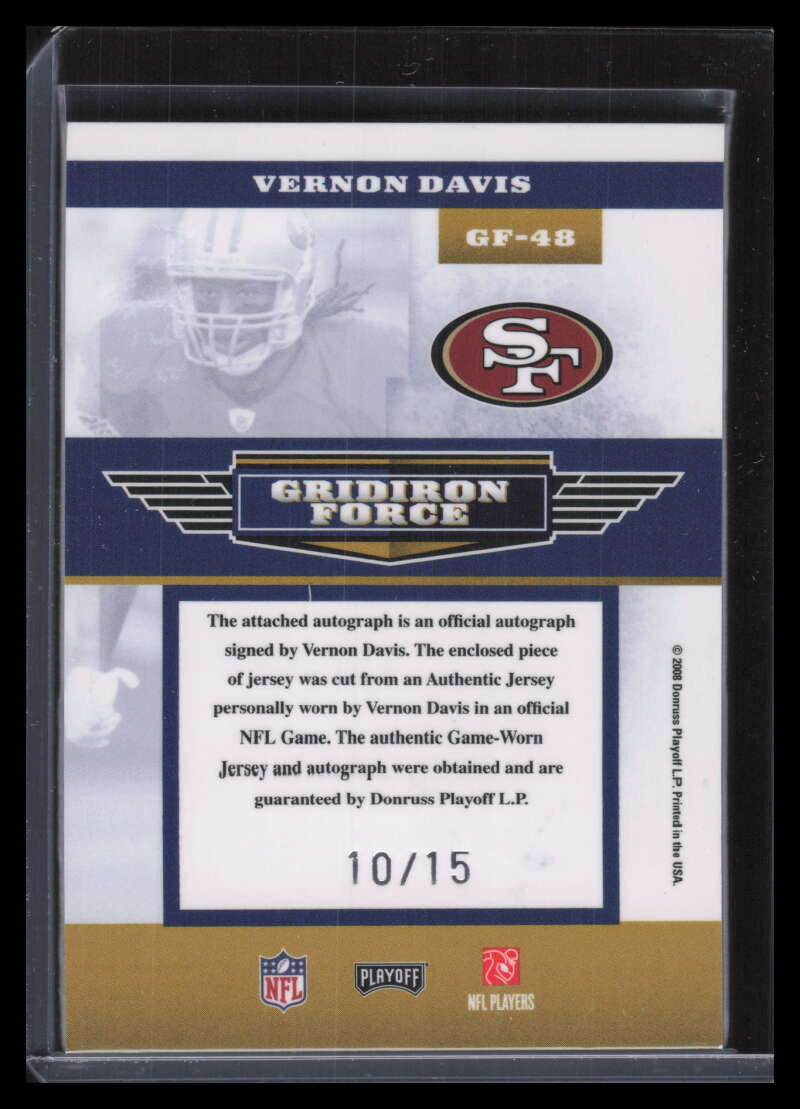 DELETE 128268 2008 Absolute Gridiron Force Material Autographs Vernon Davis Patch Auto 10/15