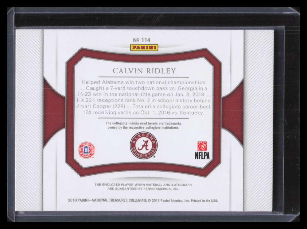 2018 National Treasures Collegiate 114 Calvin Ridley Rookie Patch Auto 83/99