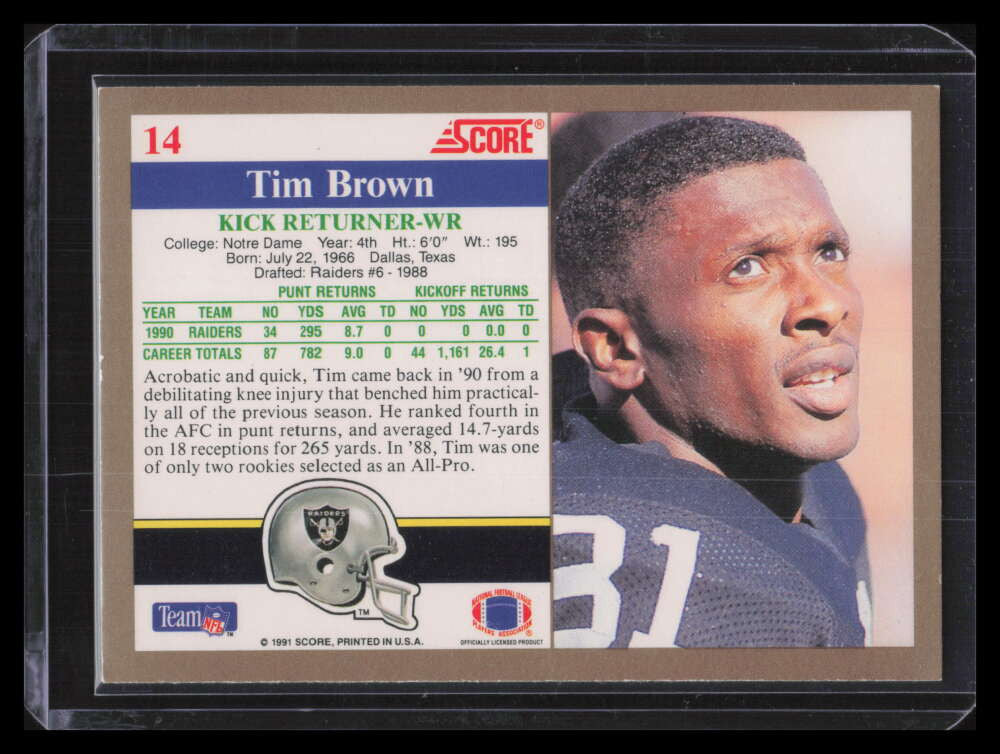 DELETE 128288 2021 Score Recollection Collection Buyback Autographs Tim Brown Auto 10/10 1991