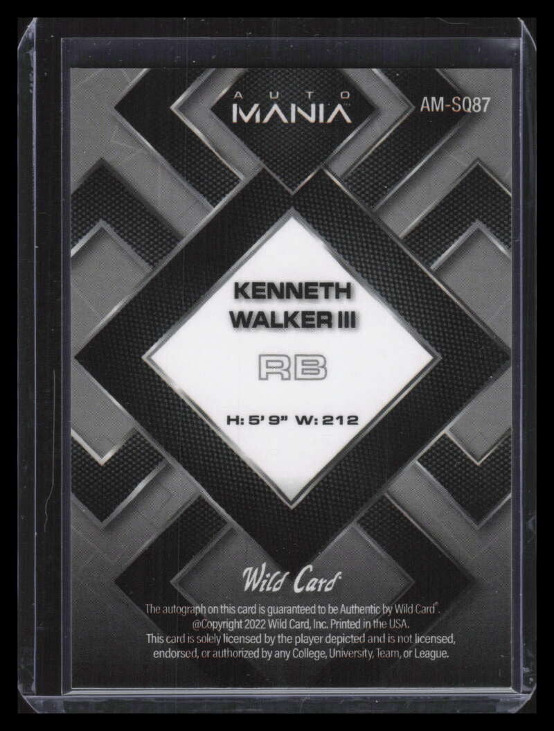 2022 Wild Card Auto Mania Black Friday Square Kenneth Walker Rookie Auto 2/5