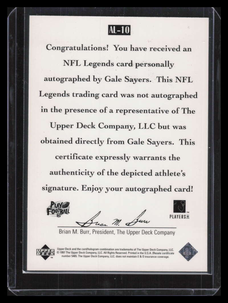 DELETE 128300 1997 Upper Deck Legends Autographs al10 Gale Sayers Auto