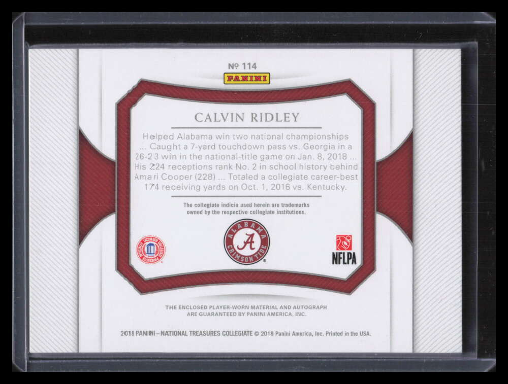 2018 National Treasures Collegiate Silver Calvin Ridley Rookie Patch Auto 18/25
