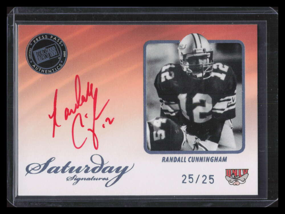 2009 Press Pass Saturday Signatures Platinum Red Ink Randall Cunningham Auto /25