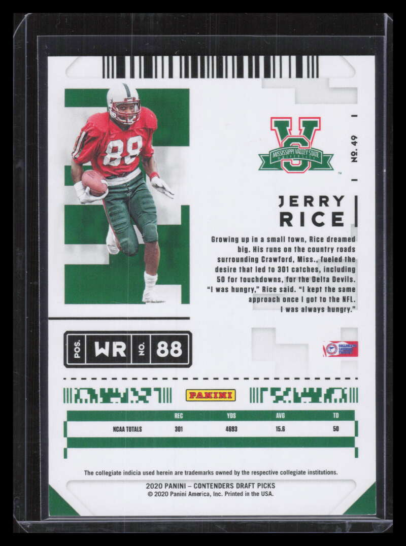 2020 Panini Contenders Draft Picks Bowl Ticket 49 Jerry Rice 34/99