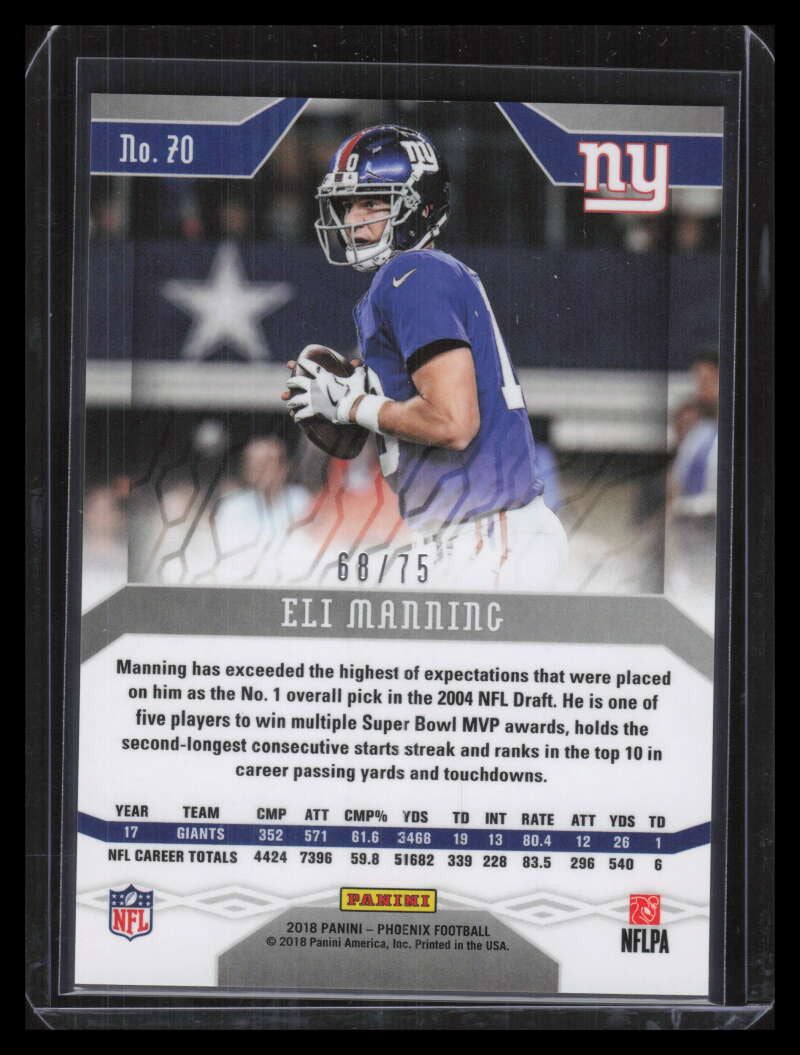 2018 Panini Pheonix Yellow 70 Eli Manning 68/75